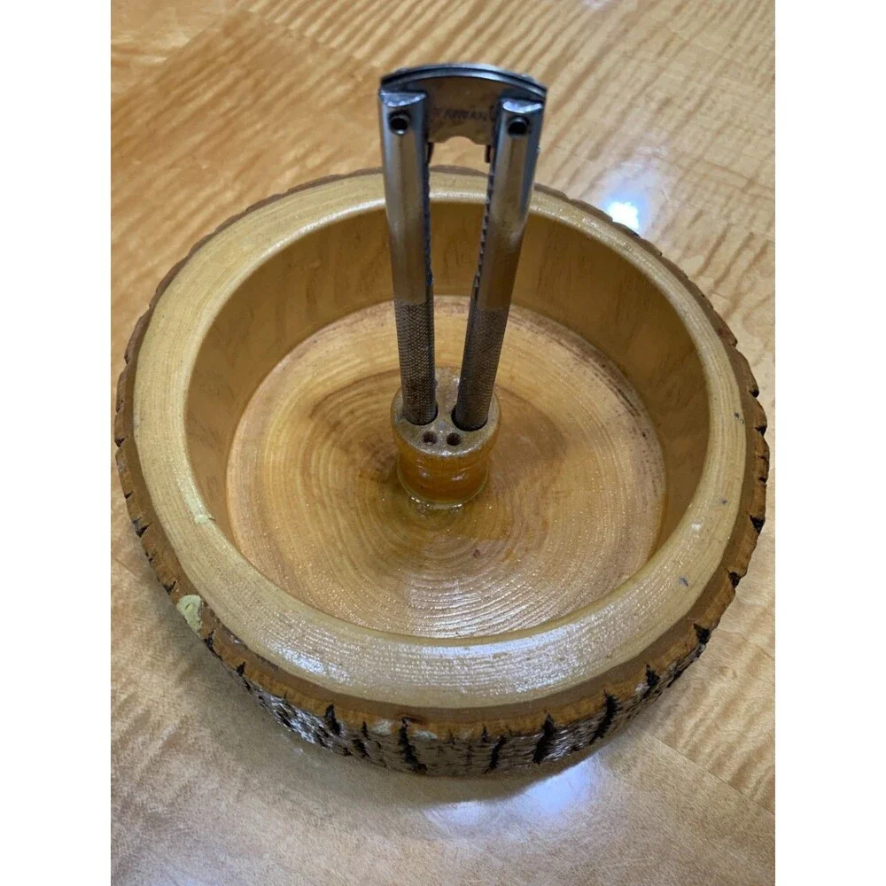 Vintage Wood Bark Mixed Nuts Bowl, Nutcracker/Pick Tool Holder, Cabin Decor MCM